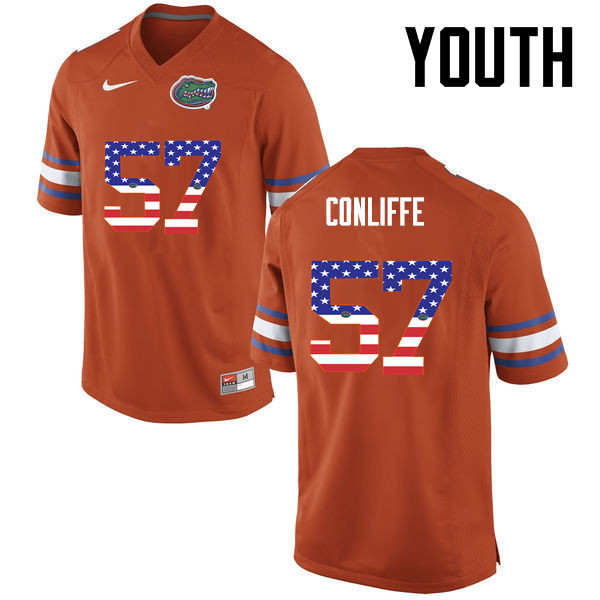 Youth Florida Gators #57 Elijah Conliffe College Football USA Flag Fashion Jerseys-Orange - Click Image to Close